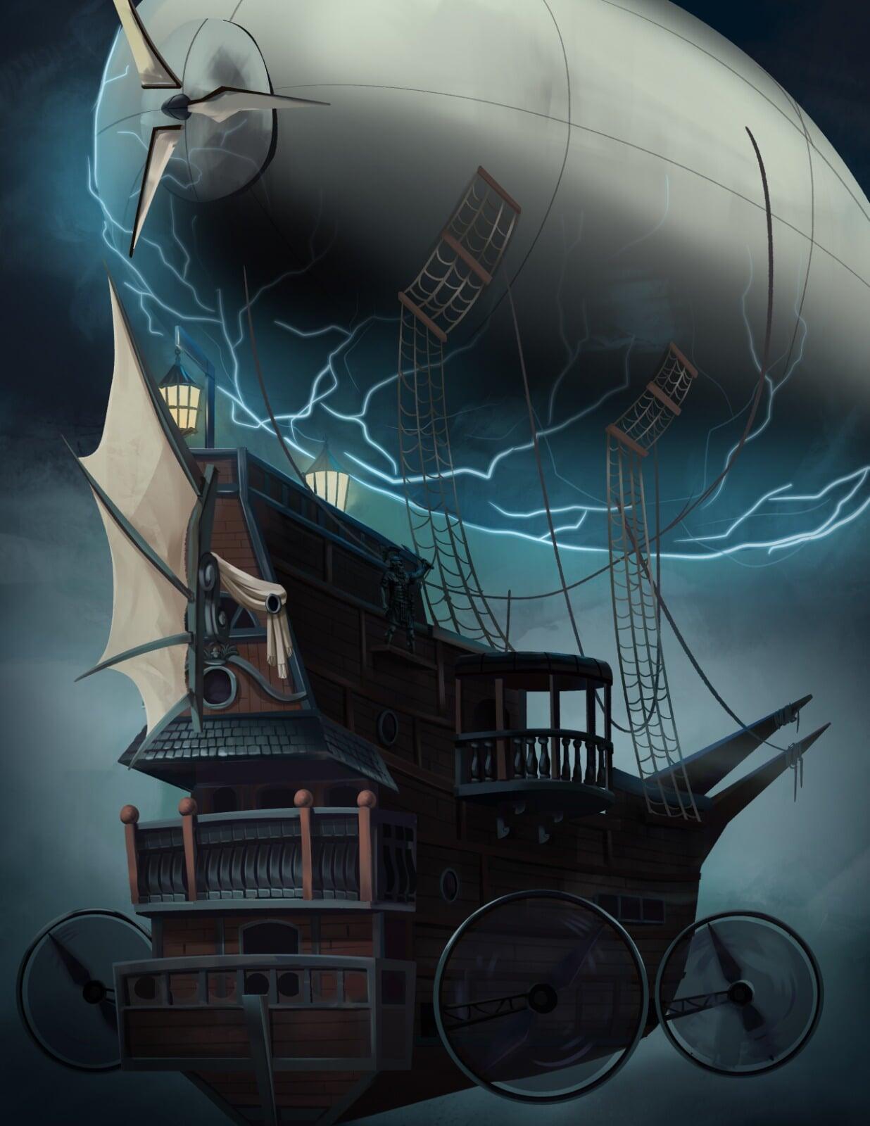 An Airship traveling through the sky, ready for what comes next